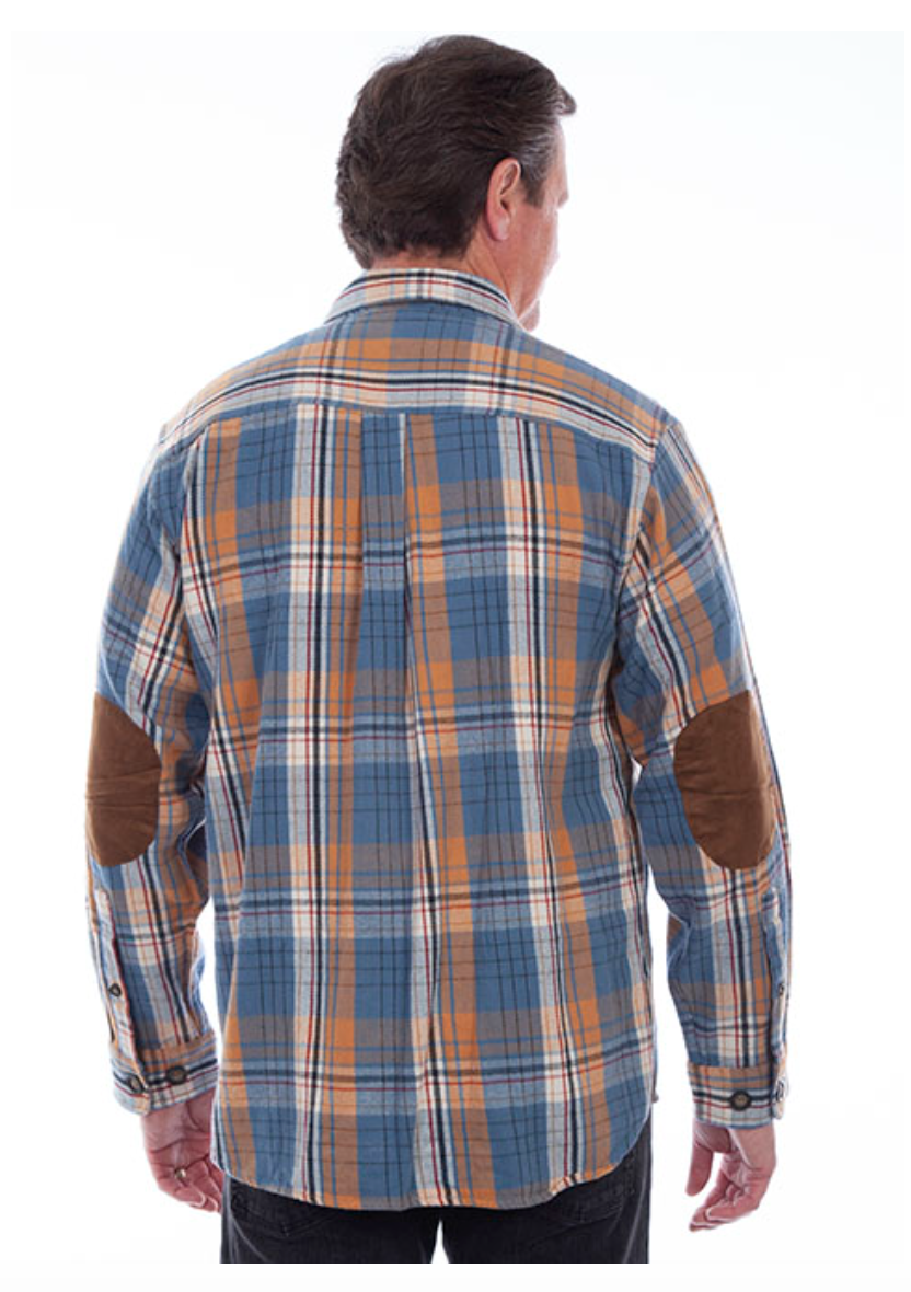Scully Men's Elbow Patch Plaid Shirt in Blue (DS)