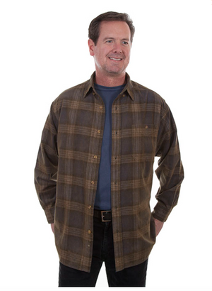 Scully Men's "Corduory Plaid" Navy & Brown Button Up Shirt Shirt (DS)