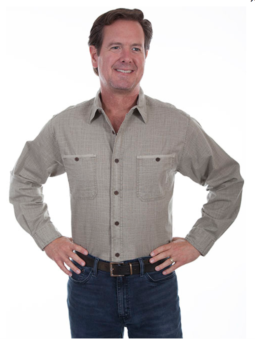 Scully Men's Vintage Cotton Slub Button Up Shirt in Cafe (DS)