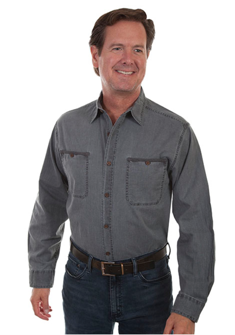 Scully Men's Vintage Cotton Slub Button Up Shirt in Charcoal (DS)