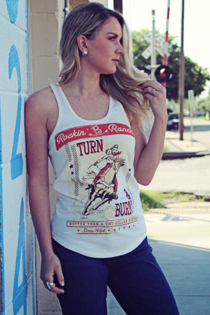 Turn And Burn Ladies Racer Back Graphic Tank Top (DS) RBR