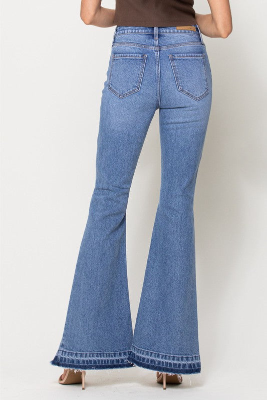 I've Got 5 On It High Rise Button Fly Distressed Denim Flare Jeans