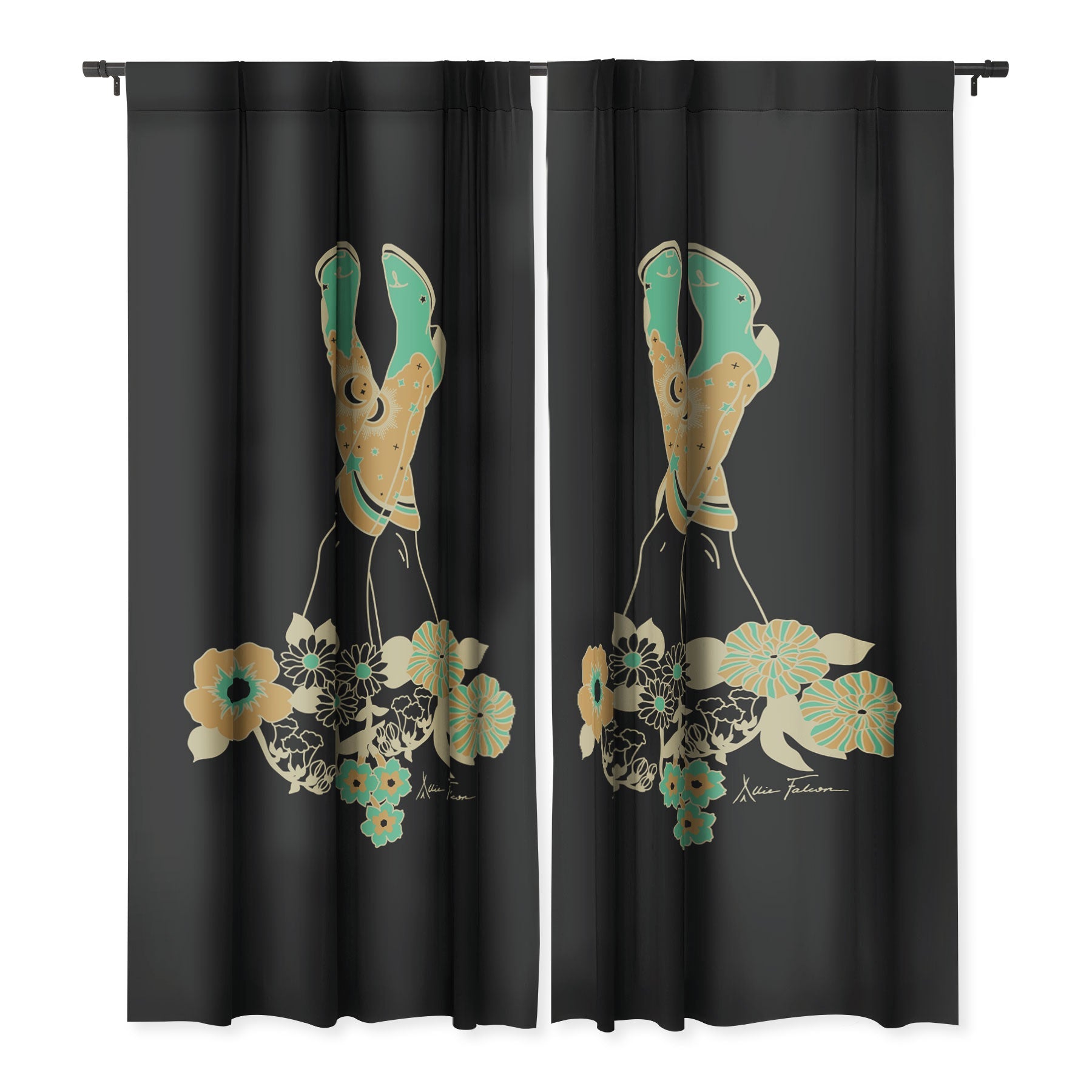 Love Stoned Cowboy Boots Emerald Blackout Window Curtains (DS) DD