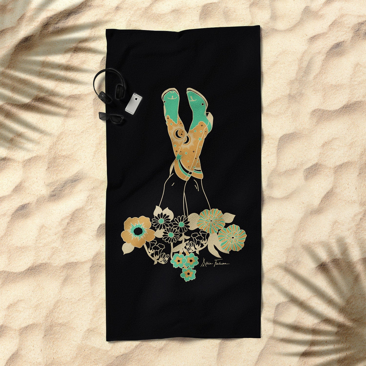 Love Stoned Cowboy Boots Emerald Beach Towel (DS) DD