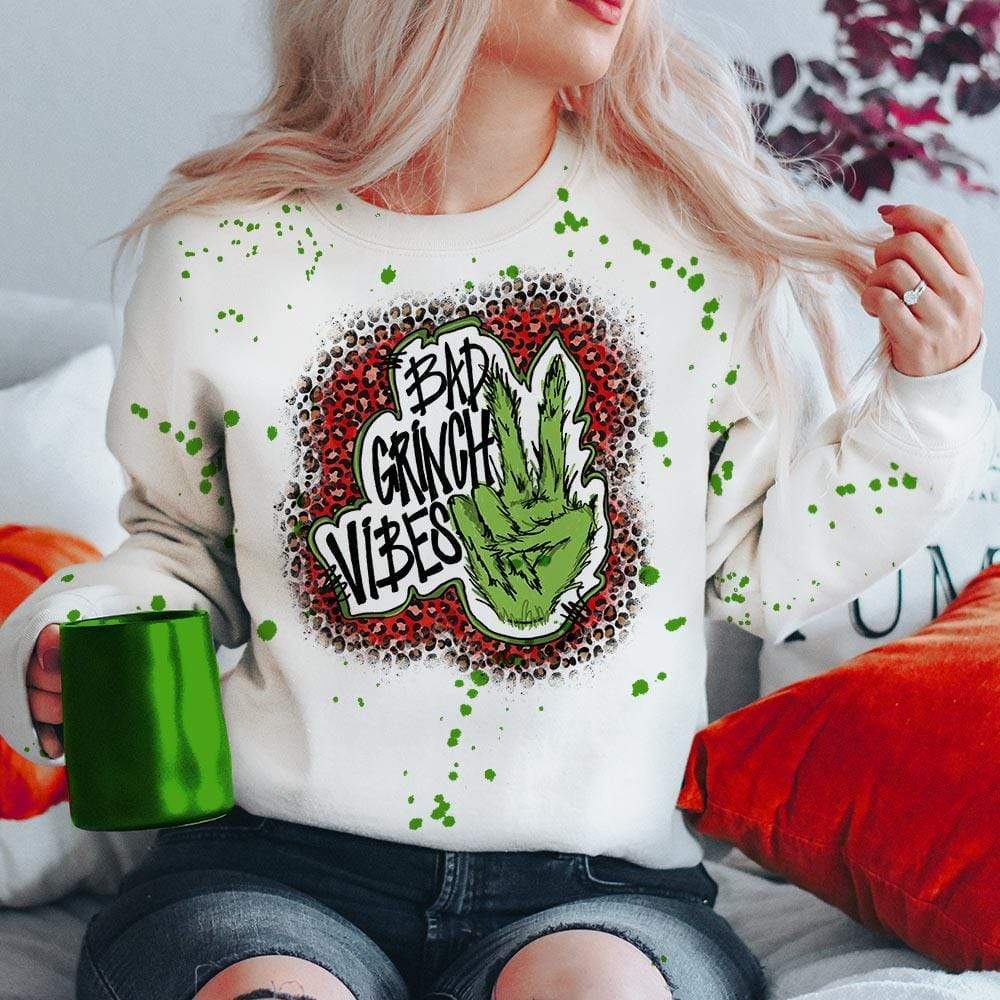 Bad Grinch Vibes Green Splatter White Graphic Sweatshirt (made 2 order) LC