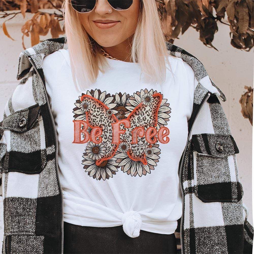 Be Free Butterfly & Daisies Graphic Tee (made 2 order) LC