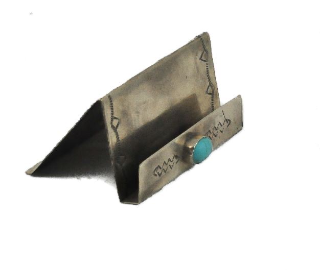 J. Alexander Rustic Stamped Silver & Turquoise Business Card Holder