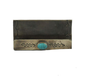 J. Alexander Rustic Stamped Silver & Turquoise Business Card Holder