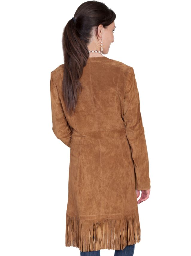 Cinnamon Boar Suede Fringe Maxi Coat by Scully (DS)