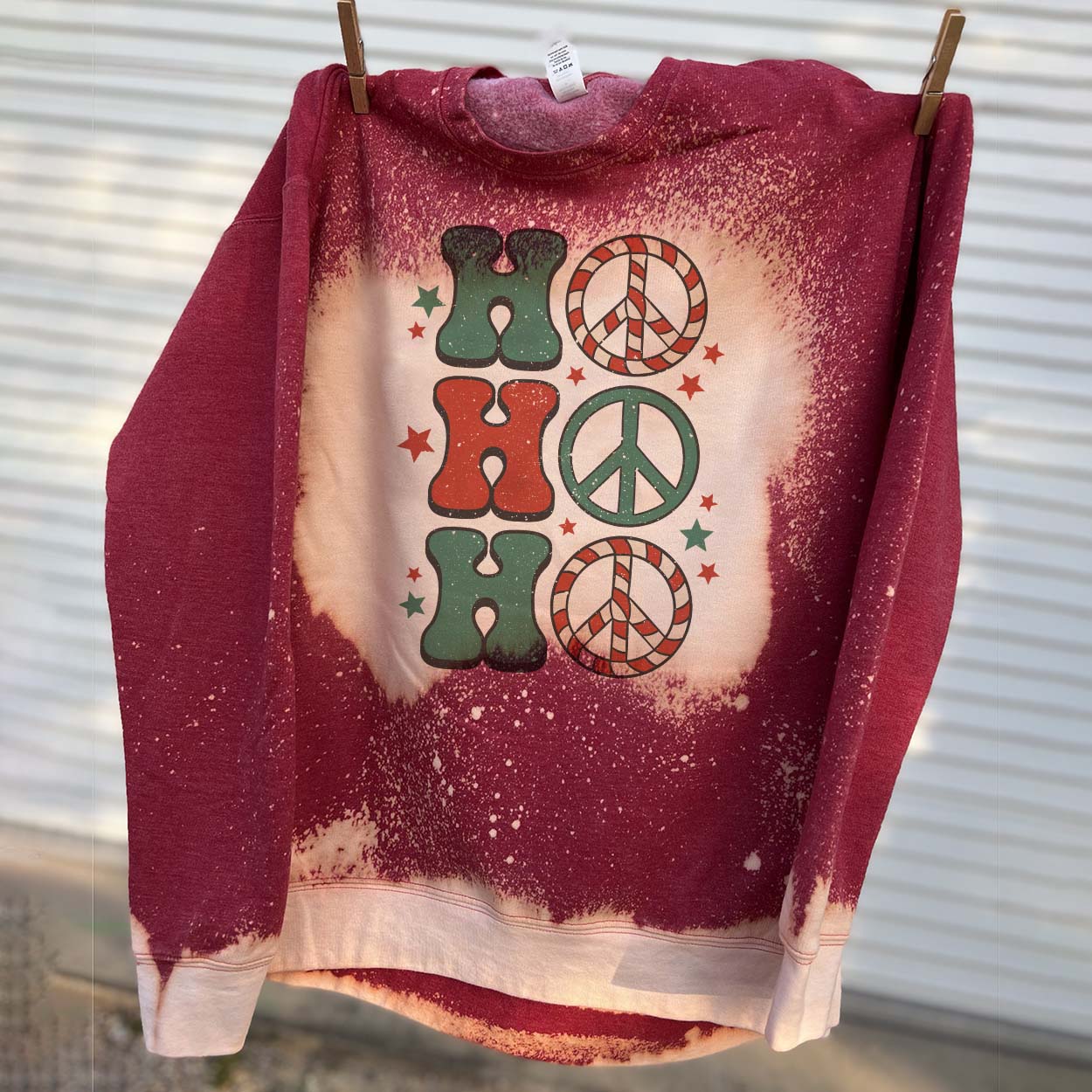 Ho Ho Ho Christmas Red Bleached Graphic Sweatshirt (made 2 order) LC