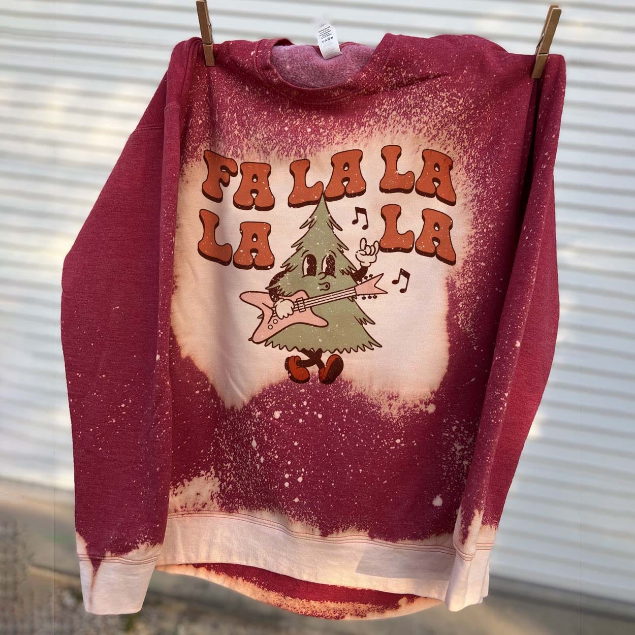 Fa La La La Christmas Red Bleached Graphic Sweatshirt (made 2 order) LC