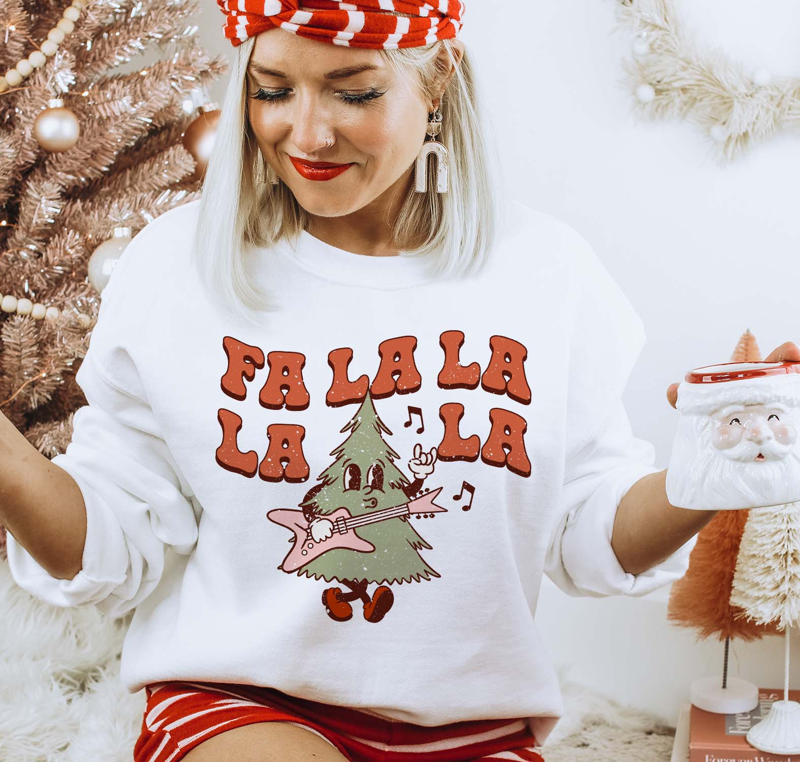 Fa La La La Christmas White Graphic Sweatshirt (made 2 order) LC