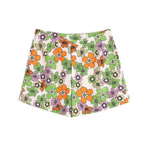 Block Party Floral Retro Print Pleated Shorts