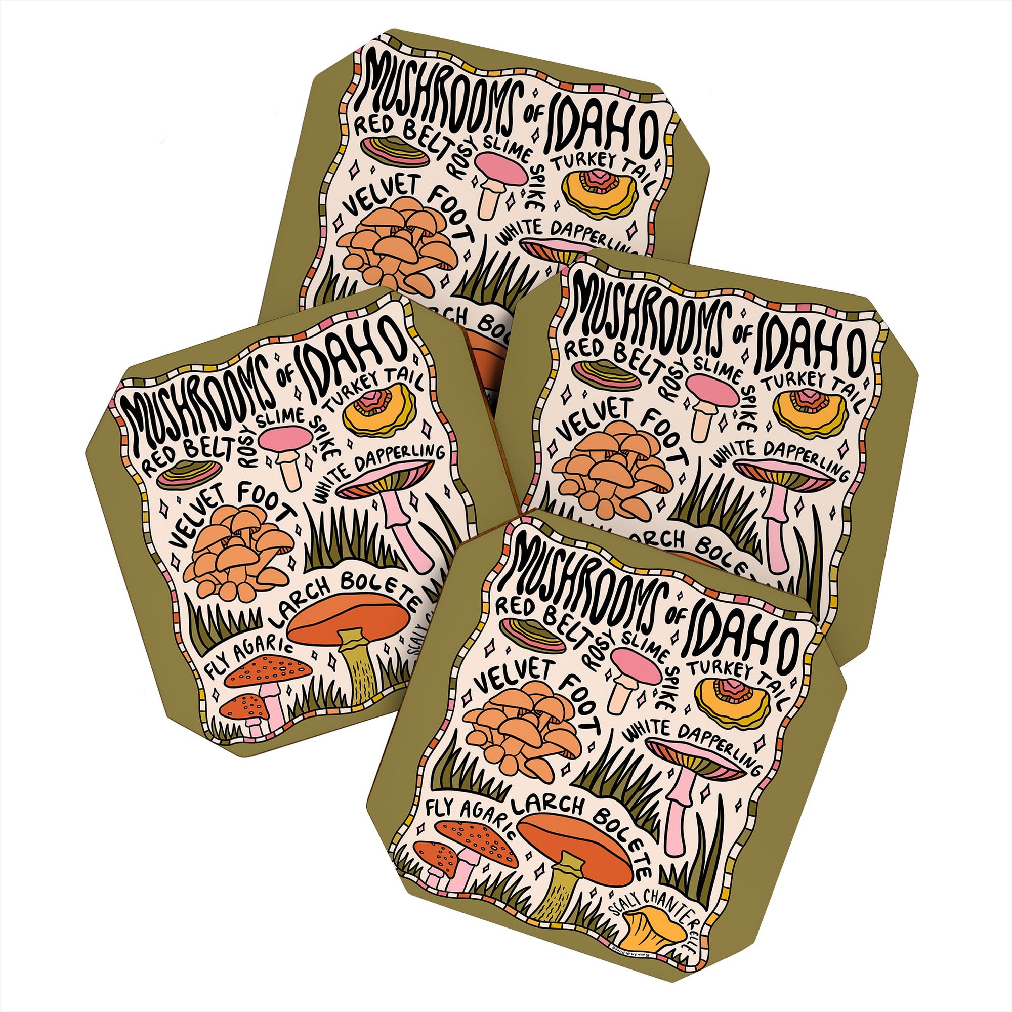"Ole Mushrooms of Idaho" 4 Piece Coaster Set (DS)