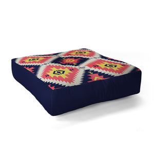 "Ole Coral Cornerstone" Aztec Print Floor Pouf Pillow Square (DS)