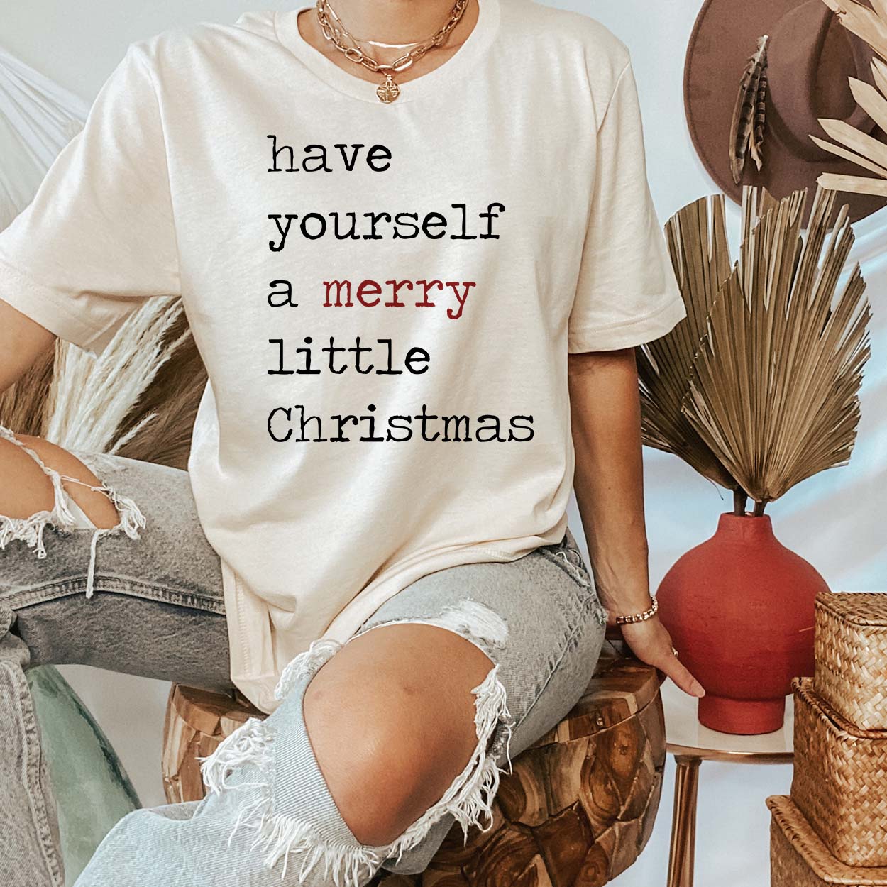 Have Yourself A Merry Little Christmas Cream Graphic Tee (made 2 order)