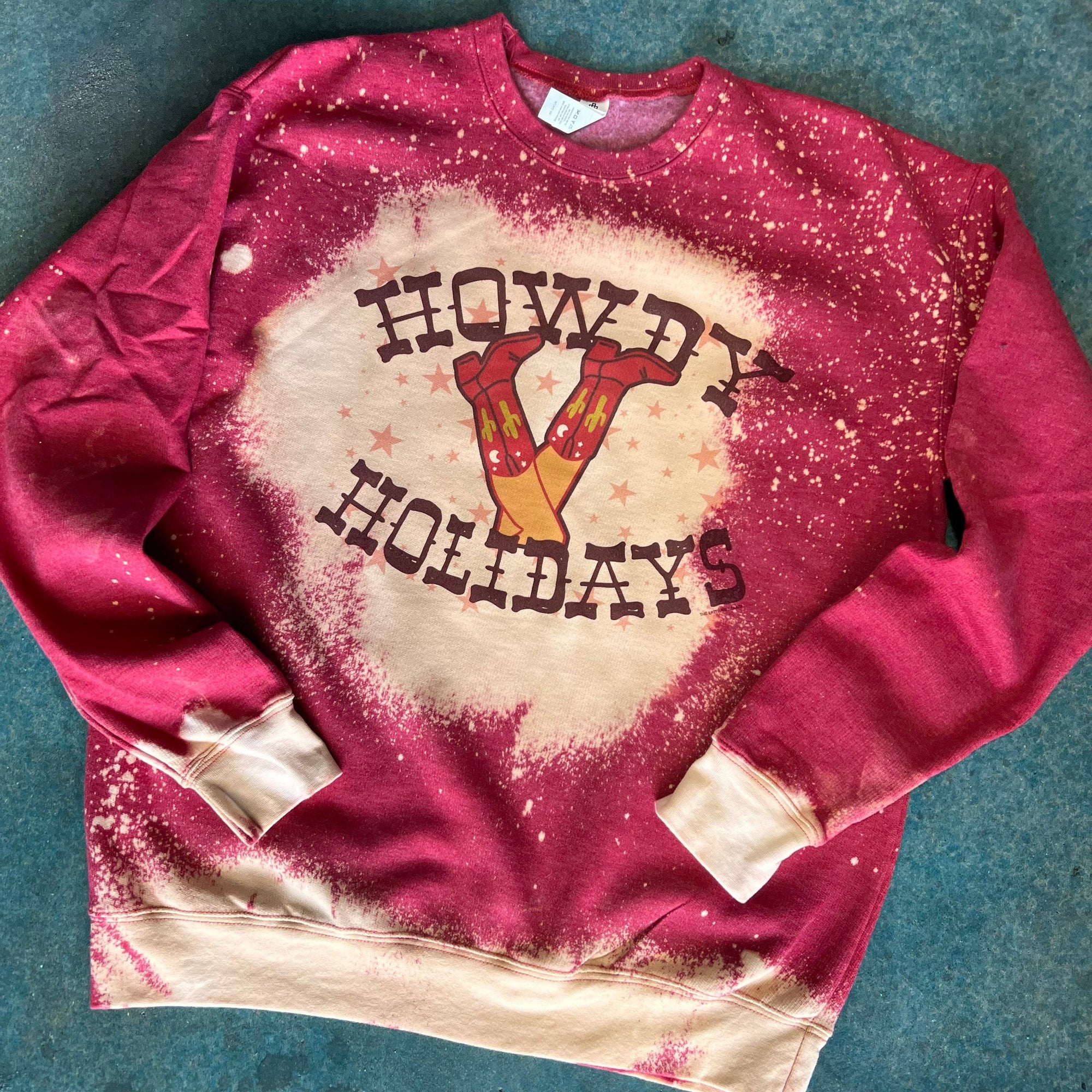 Howdy Holidays Red Bleached Graphic Sweatshirt (made 2 order) LC