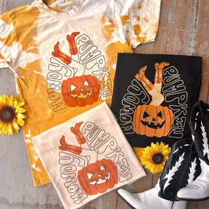 Howdy Pumpkin Cowgirl Legs Graphic Tee (made to order) LC