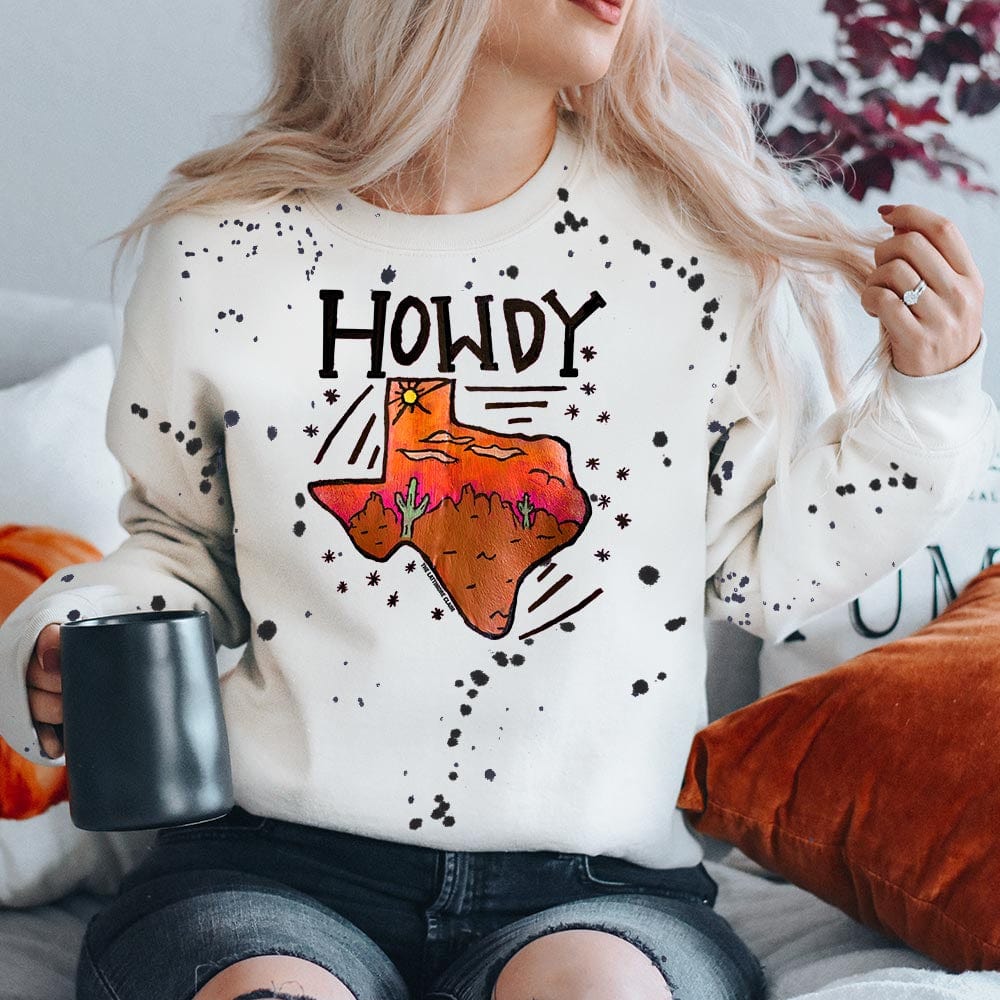 Howdy Texas Splatter Paint Graphic Sweatshirt made 2 order LC