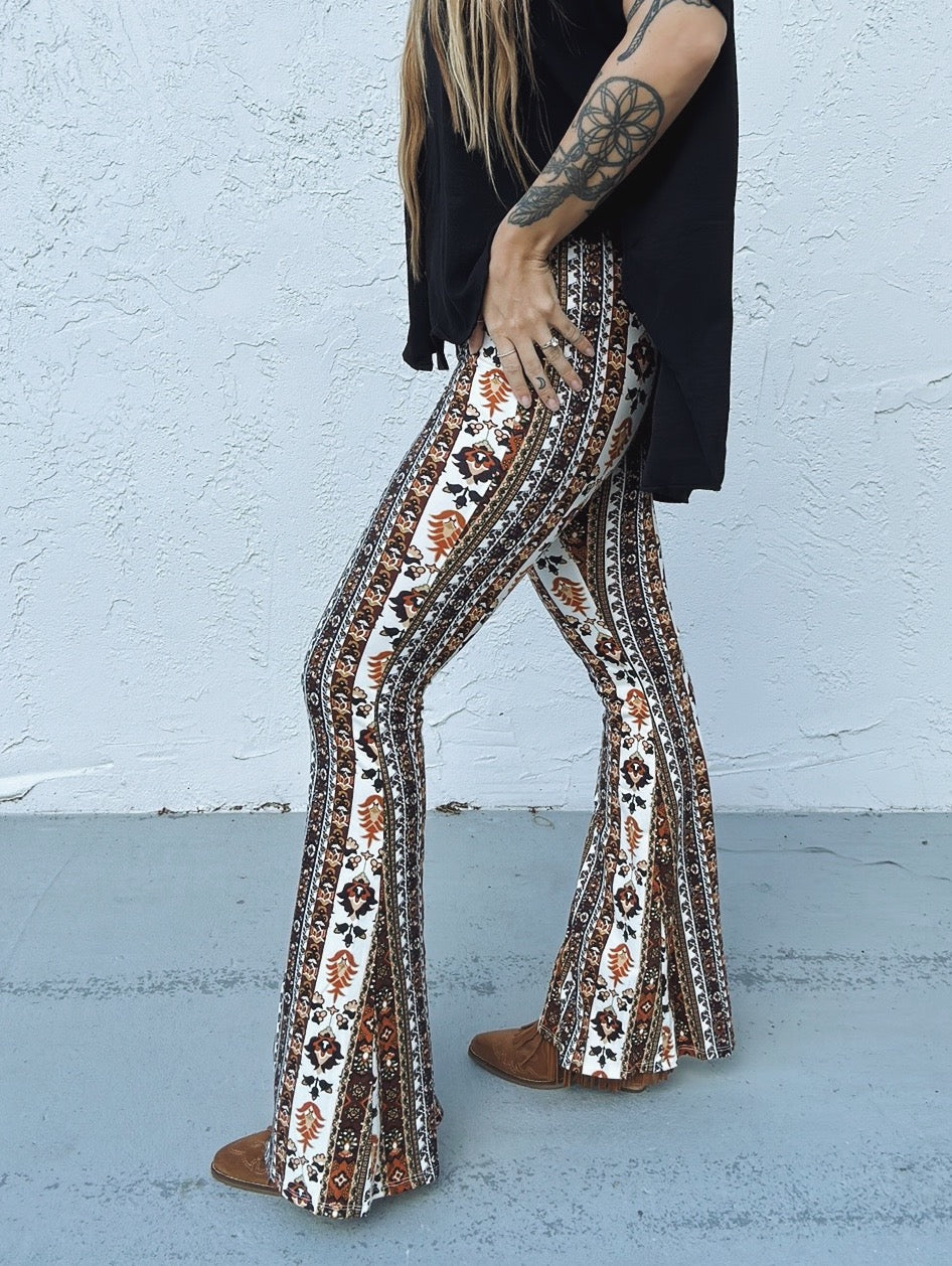 Womens Boho Hippie High Waist Printed Wide Leg Long Flared Bell Bottom Pants  | eBay