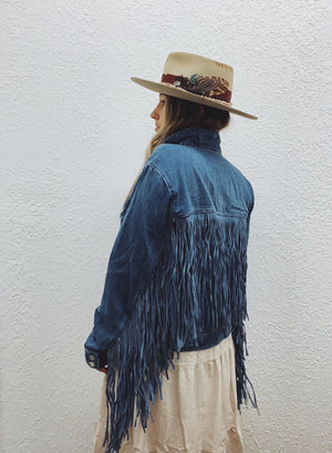 Lunatic Fringe Medium Wash Fringe Denim Jacket ~ FINAL SALE