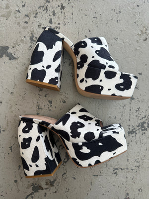 Legend Dairy Cow Print Platform Mule Sandals