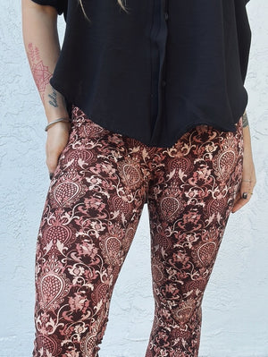 Hitchin' A Ride Baroque Print Flare Bell Bottom Pants