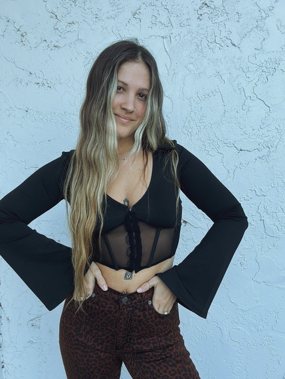 Closing Time Long Sleeve Corset Top
