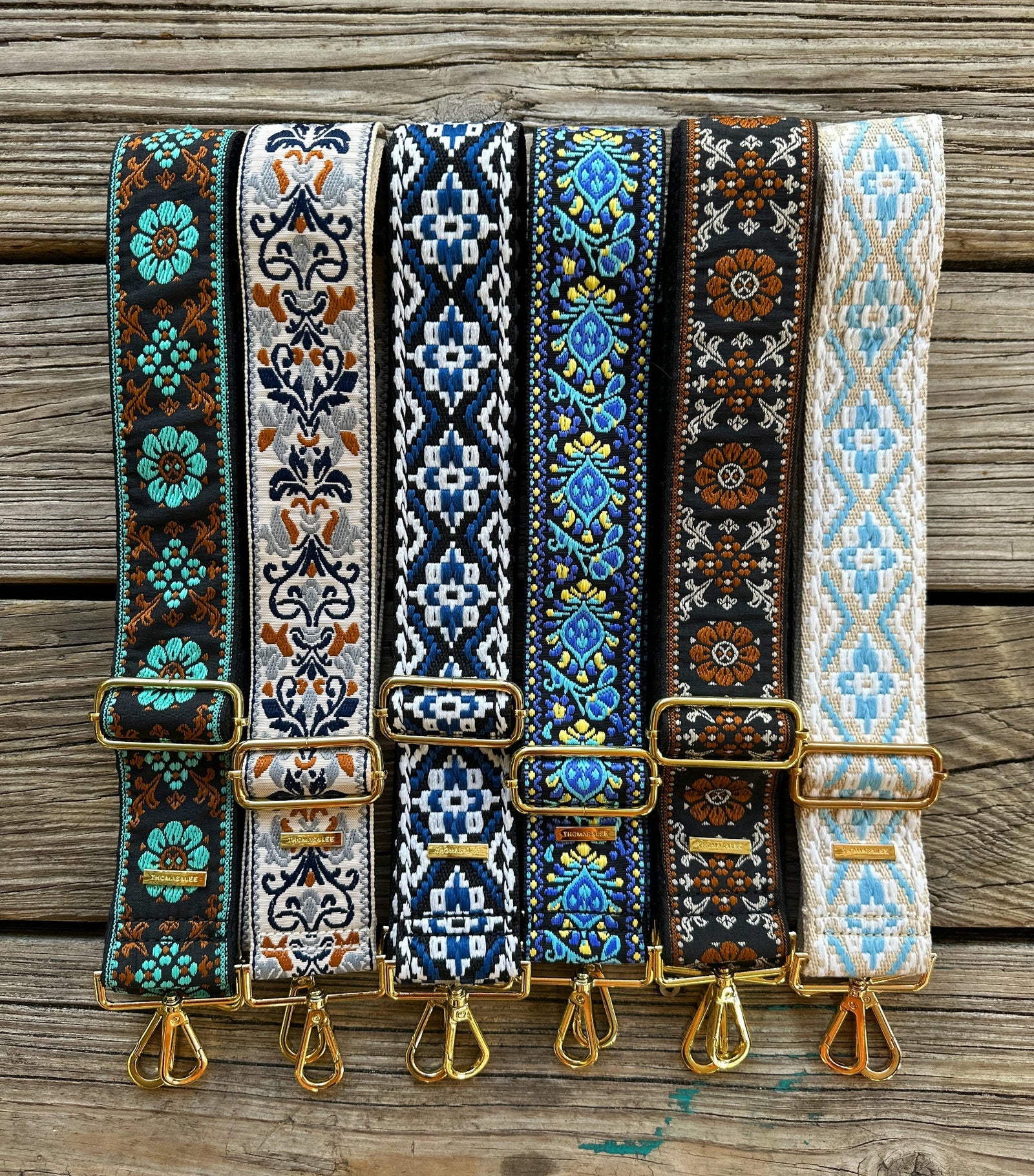Strap On Embroidered & Printed Purse Straps ~ GOLD HARDWARE