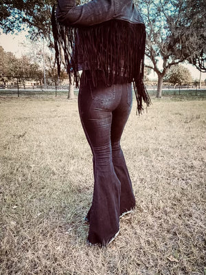 Lunatic Fringe Black Denim Fringe Trim Jean Jacket ~ FINAL SALE
