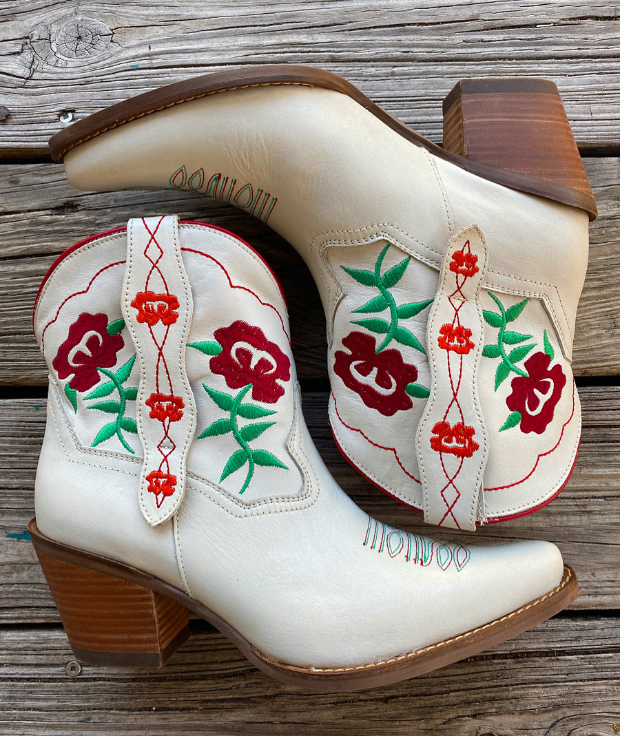 Booties with deals embroidered flowers