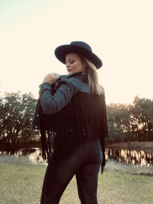 Lunatic Fringe Black Denim Fringe Trim Jean Jacket ~ FINAL SALE