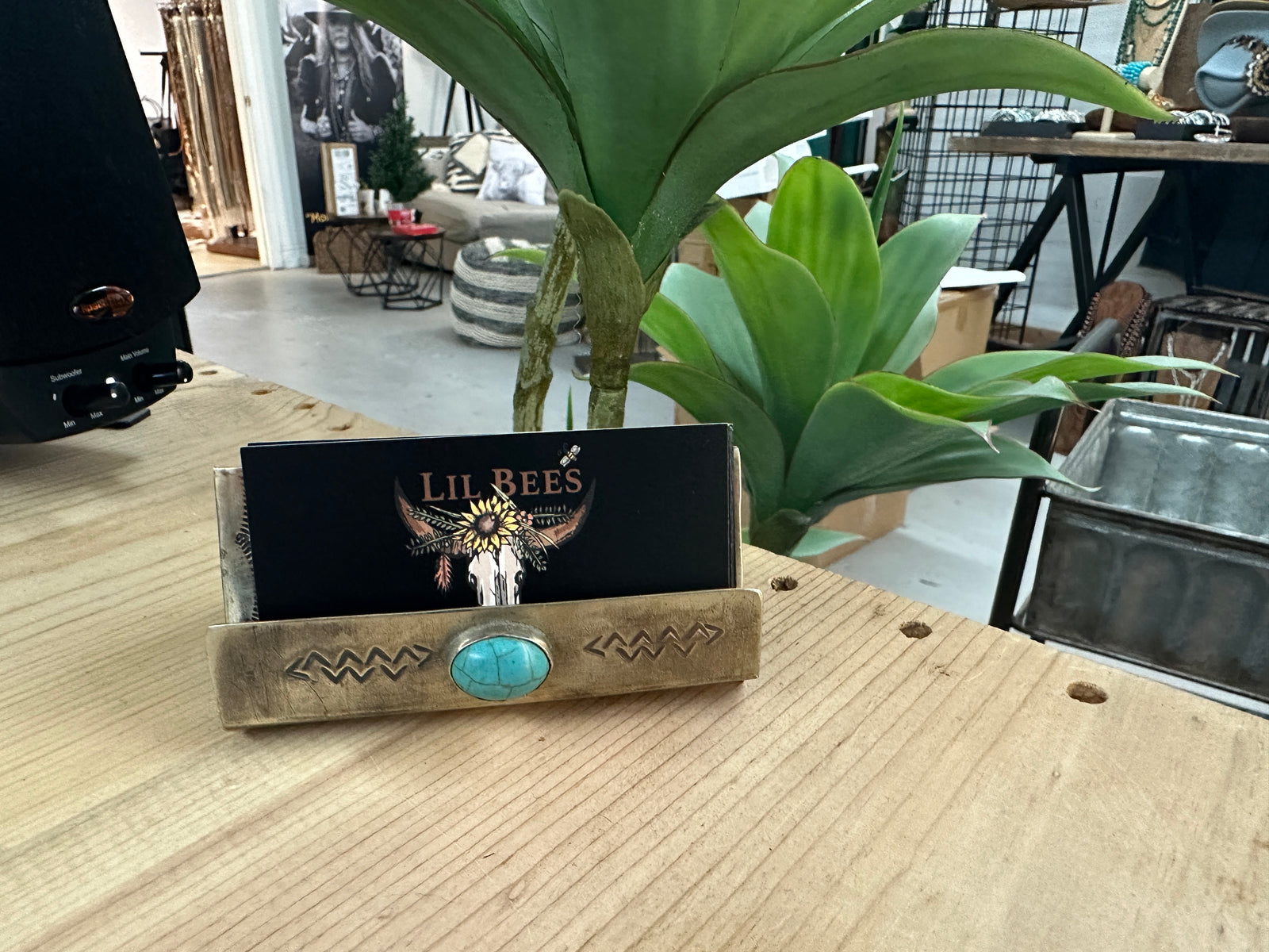 J. Alexander Rustic Stamped Silver & Turquoise Business Card Holder