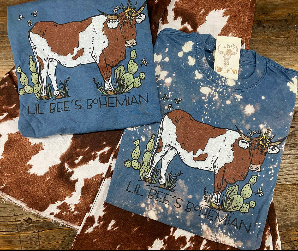 Cattle Call Brown & White Spotted Cow Graphic Tee (made 2 order) LC