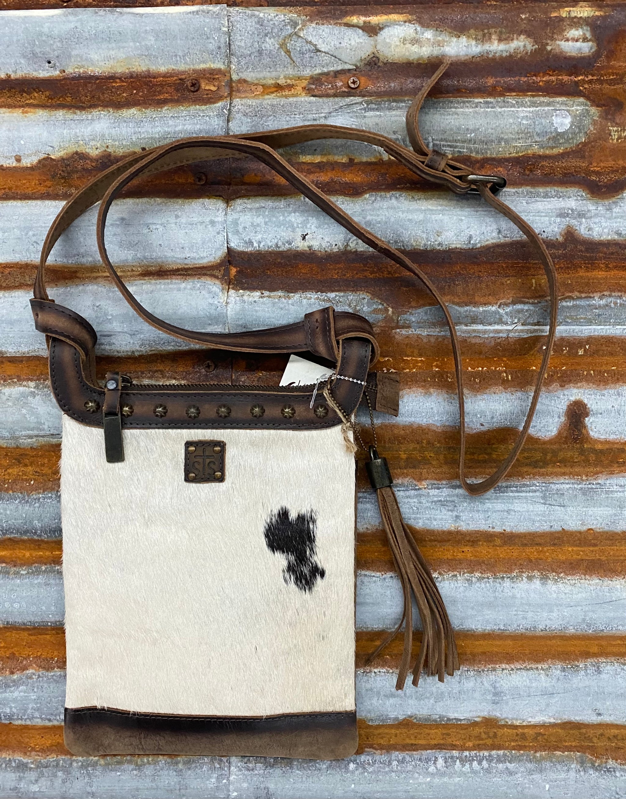 cowhide crossbody purse