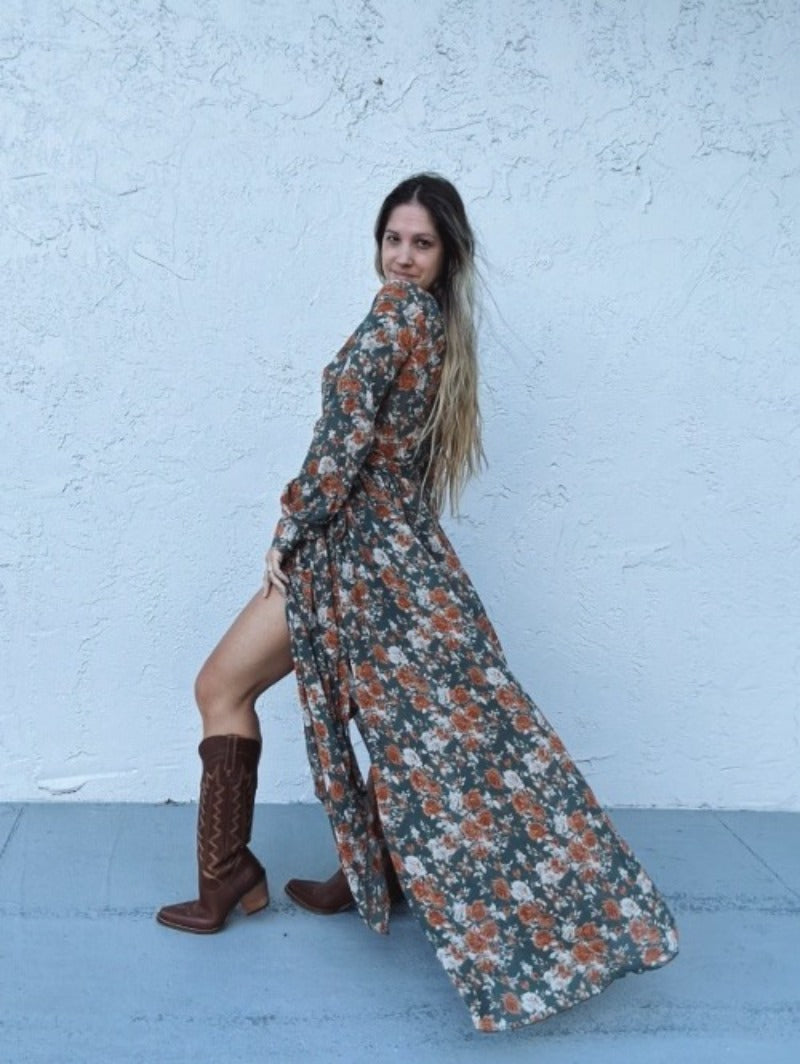 Enchanted Forest Vintage Floral Print Maxi Dress