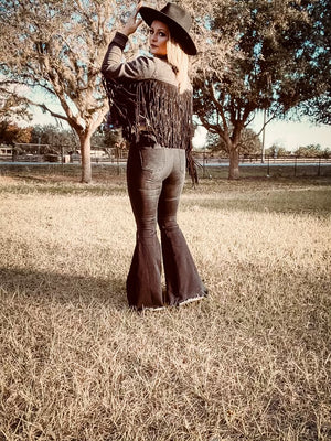 Lunatic Fringe Black Denim Fringe Trim Jean Jacket ~ FINAL SALE