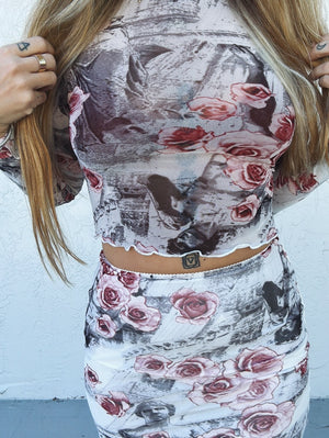 Ramble On Rose Renaissance Rose Printed Mini Skirt & Mesh Top