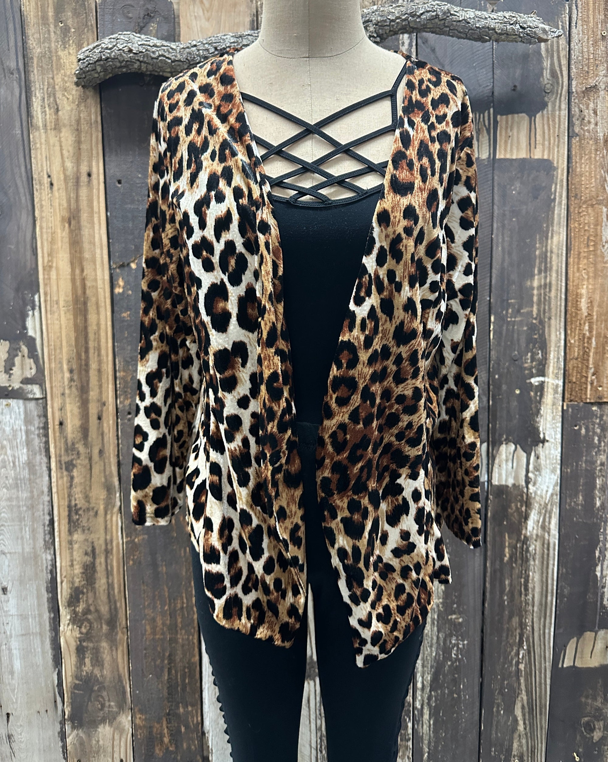 Lil Bee's Bohemian Leopard Print Velvet Cardigan ~ Size XL, 2XL, & 3XL ~ Queen Bee’s Closet #853