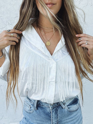 Saloon Gal Button Up Fringe Blouse