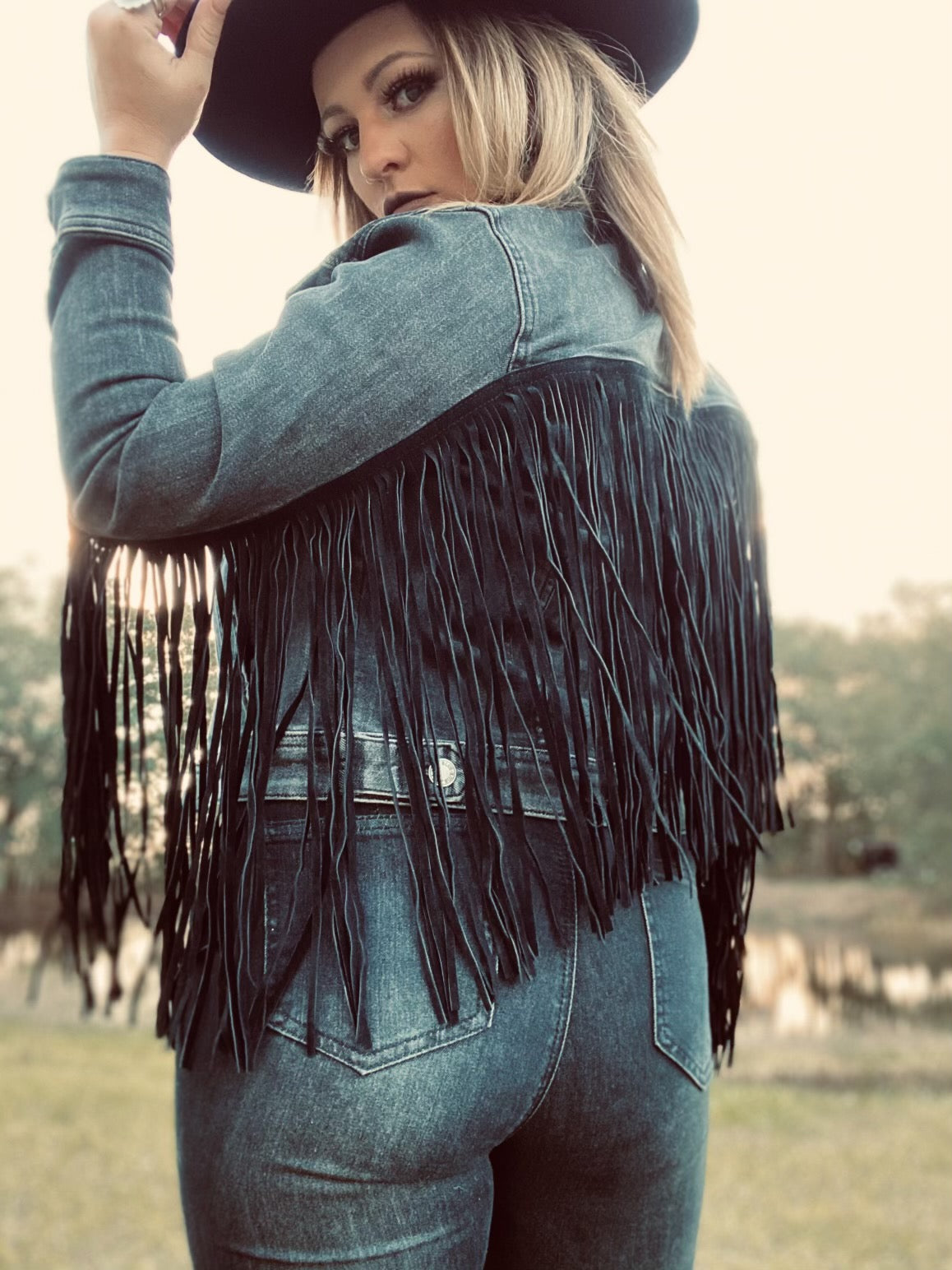 Lunatic Fringe Black Denim Fringe Trim Jean Jacket ~ FINAL SALE