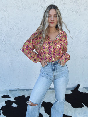 Sweet Creature Retro Printed Button Up Top
