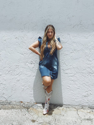 Don't Ruffle My Feathers Denim Ruffle Mini Dress