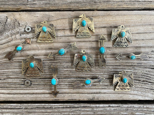 J. Alexander Rustic Stamped Silver & Turquoise Stone Hat Pins &/or Broach