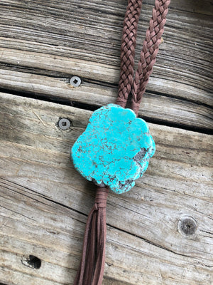Clayton Turquoise Slab Braided Suede Layering Fringe Necklaces