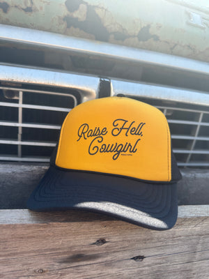 Raise Hell, Cowgirl Snap Back Trucker Hats