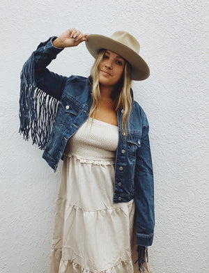 Lunatic Fringe Medium Wash Fringe Denim Jacket ~ FINAL SALE