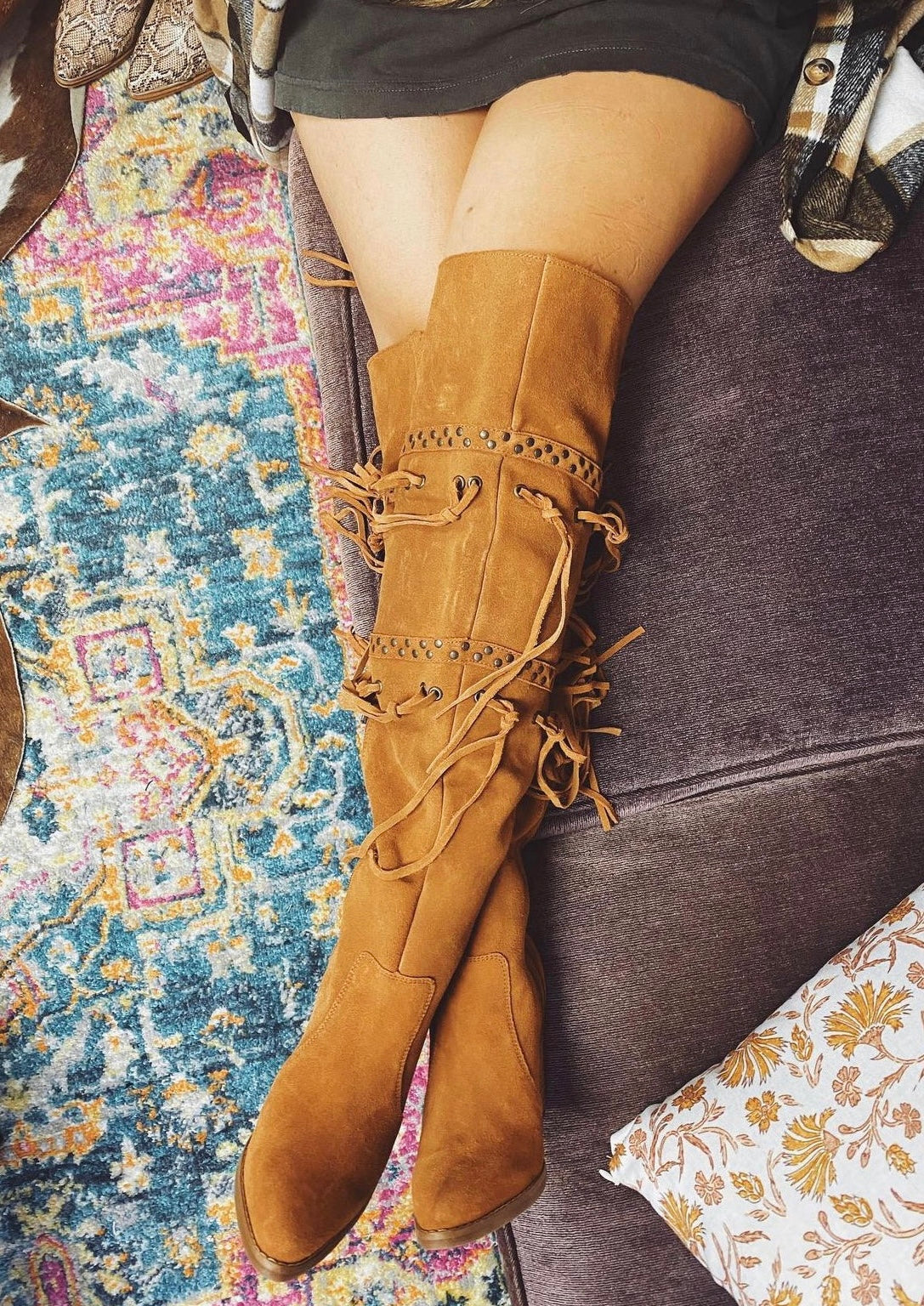 Witchy Woman Whiskey Leather Fringe Boots (DS)