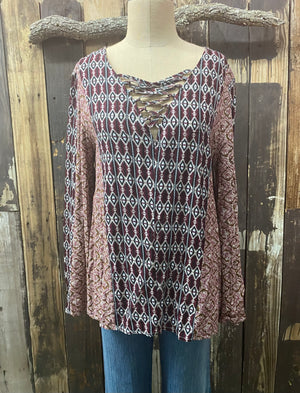 Long Sleeve Strappy Front Tunic ~ Size L  ~ Queen Bee’s Closet #669