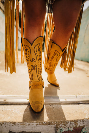 Vagabond Mustard Leather Snip Toe Cowgirl Boots